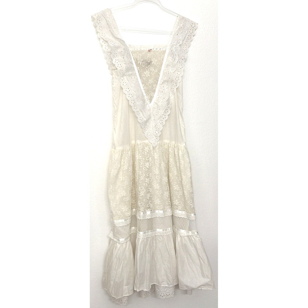 Young Edwardian Arpeja Dress Womens S Vintage Lace Eyelet Sleeveless Cottagecore